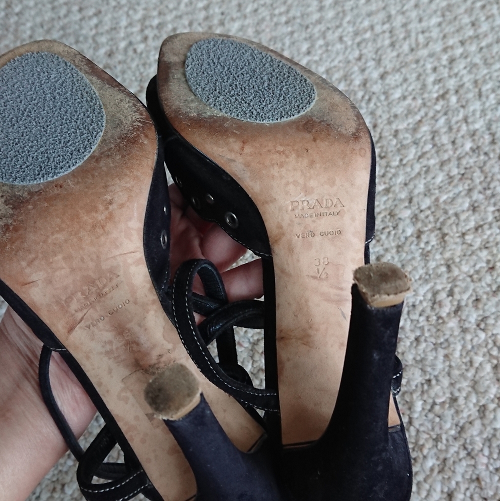 Prada black suede sandals with decorative metal grommets front details size 8 - Picture 12 of 13